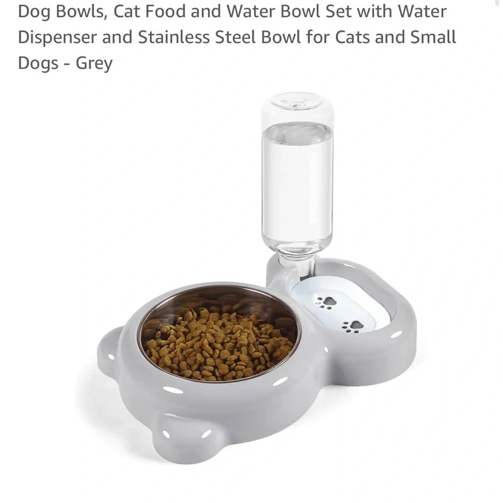 Grey Pet Bowl Set with Water Dispenser